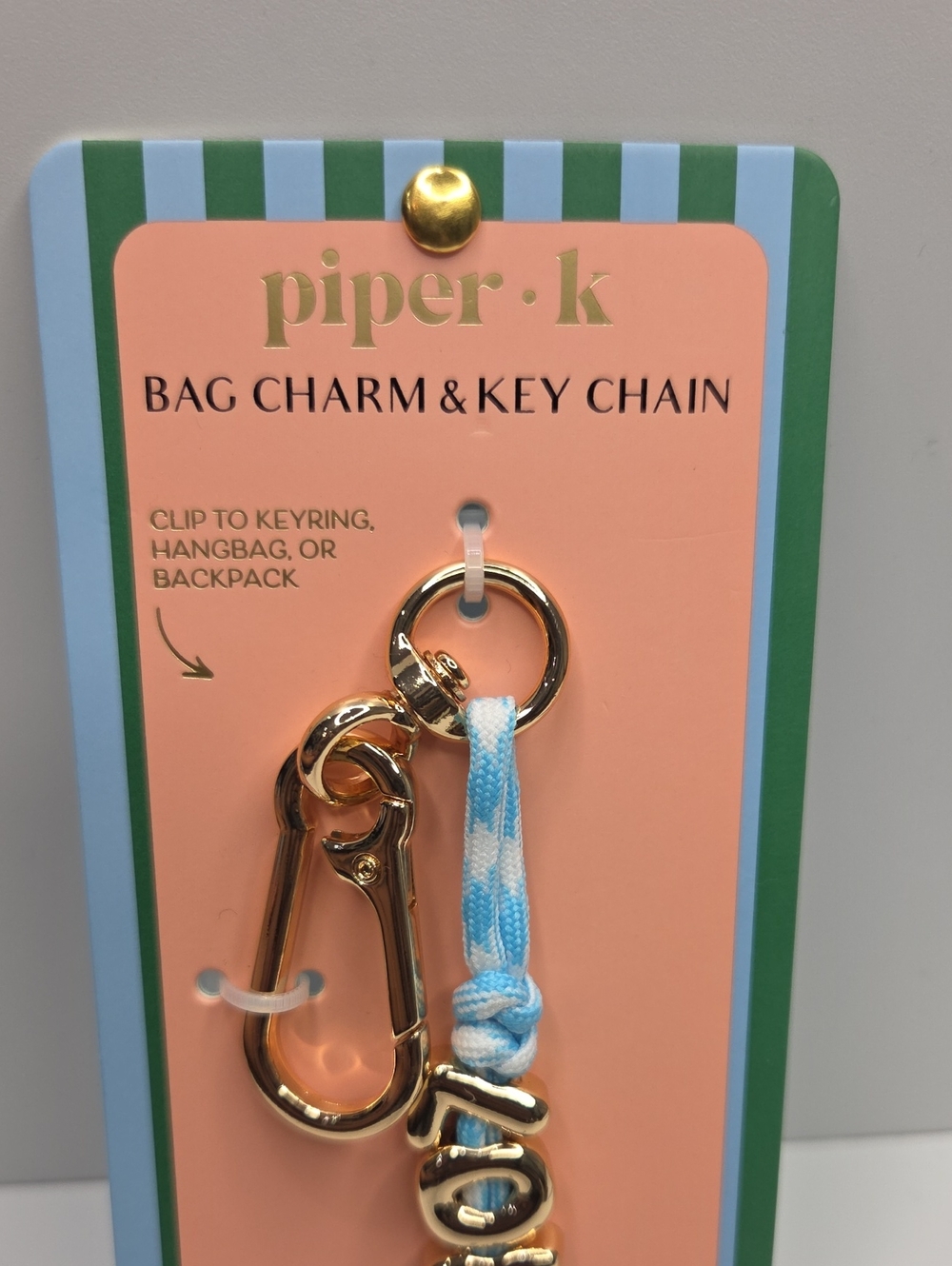 💙▪️Piper K ▪️Blue " LOVE" Bag Charm Key Chain with Gold Hardware - Picture 5 of 6